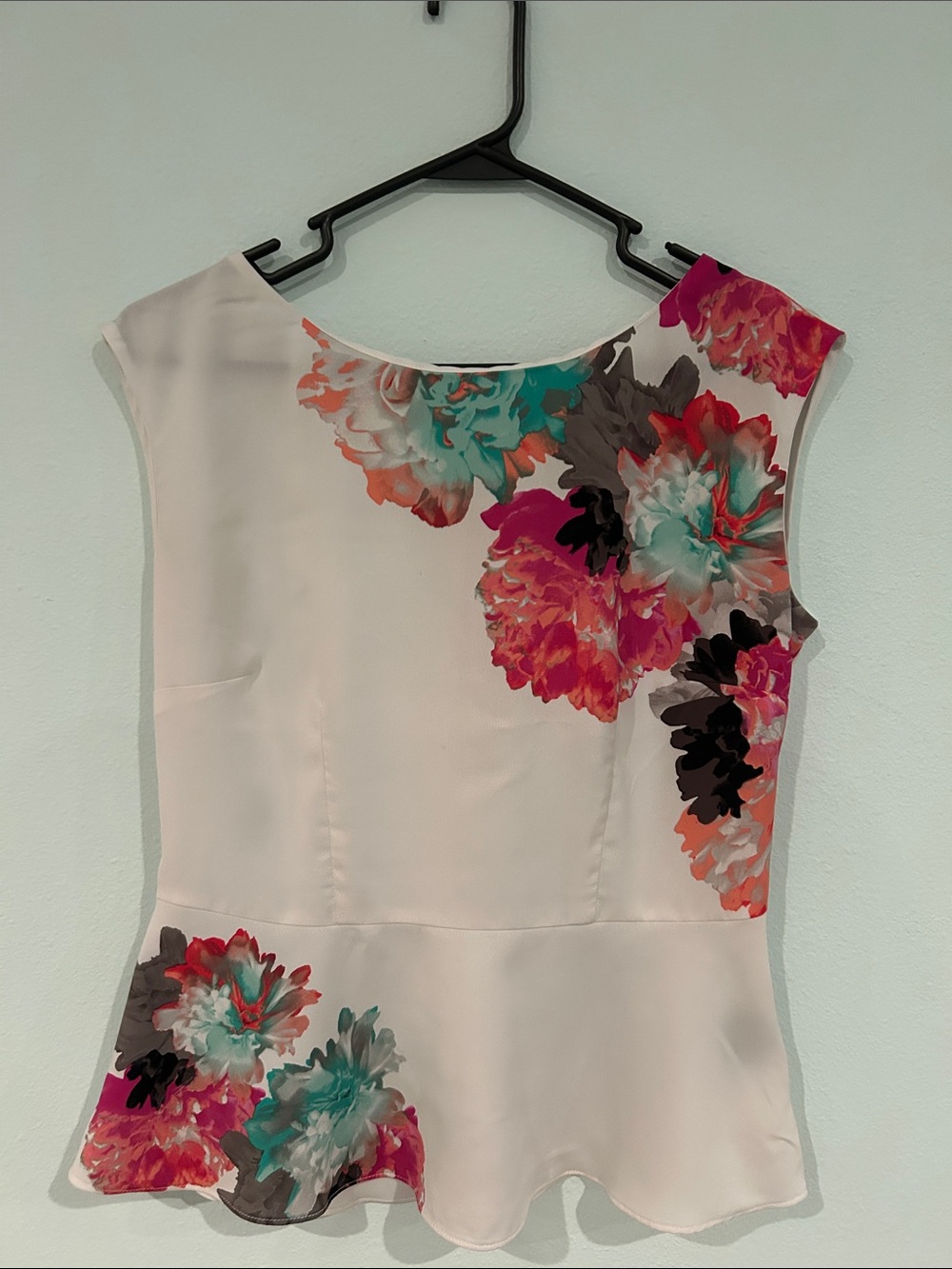 Worthington Floral Shell Top in White with Pink & Teal Accents